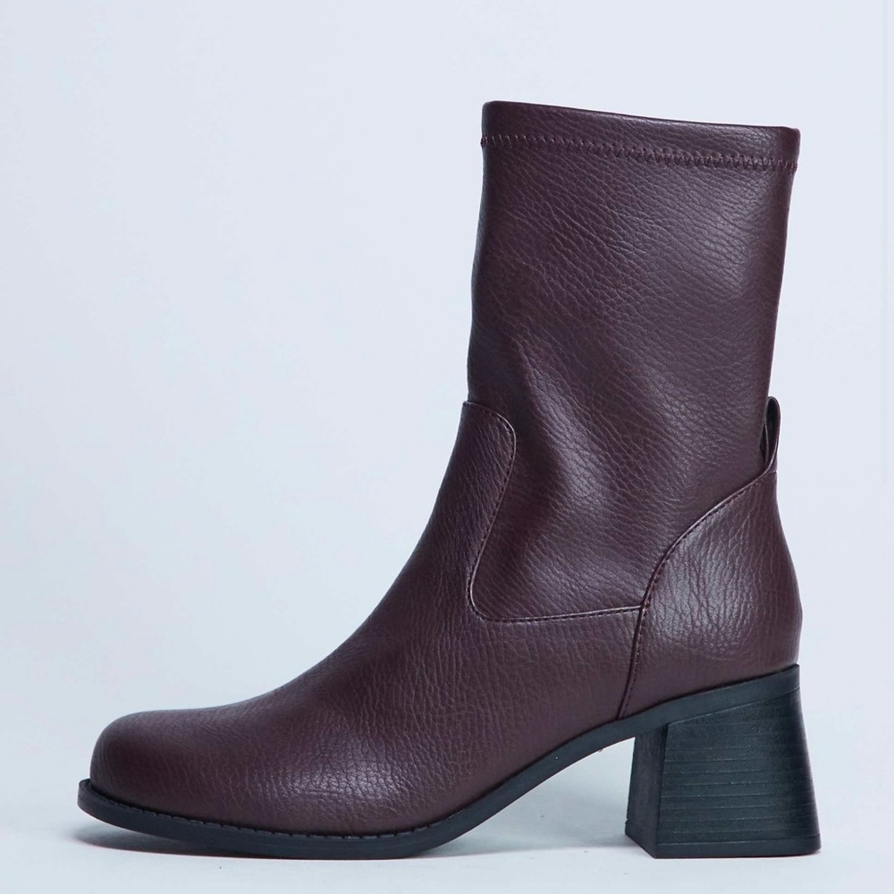 Topshop Niamh block heel ankle boots in burgundy
